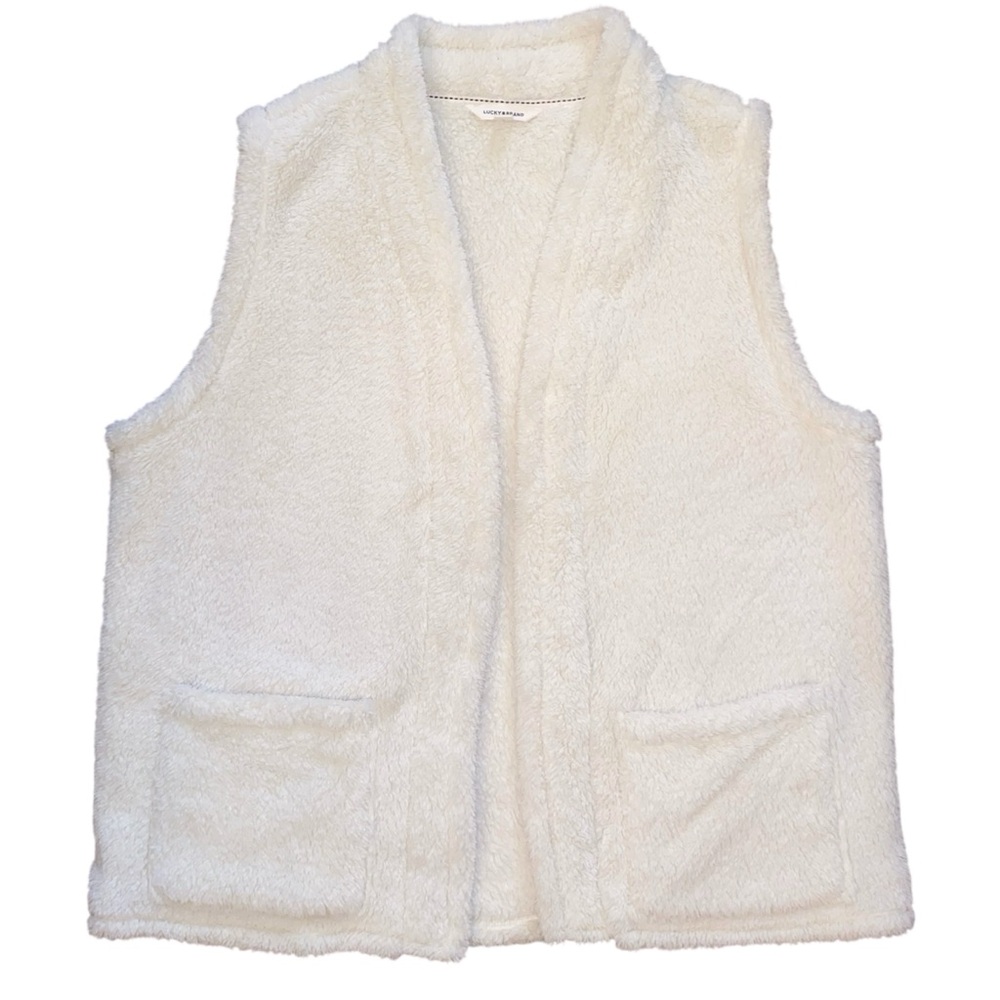 Lucky Brand Faux Shearling Open Front Vest Women’s Size Large 12-14 Plush Sherpa